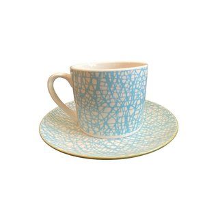 Large Fiorella Coffee mug and matching plate Light Blue and White